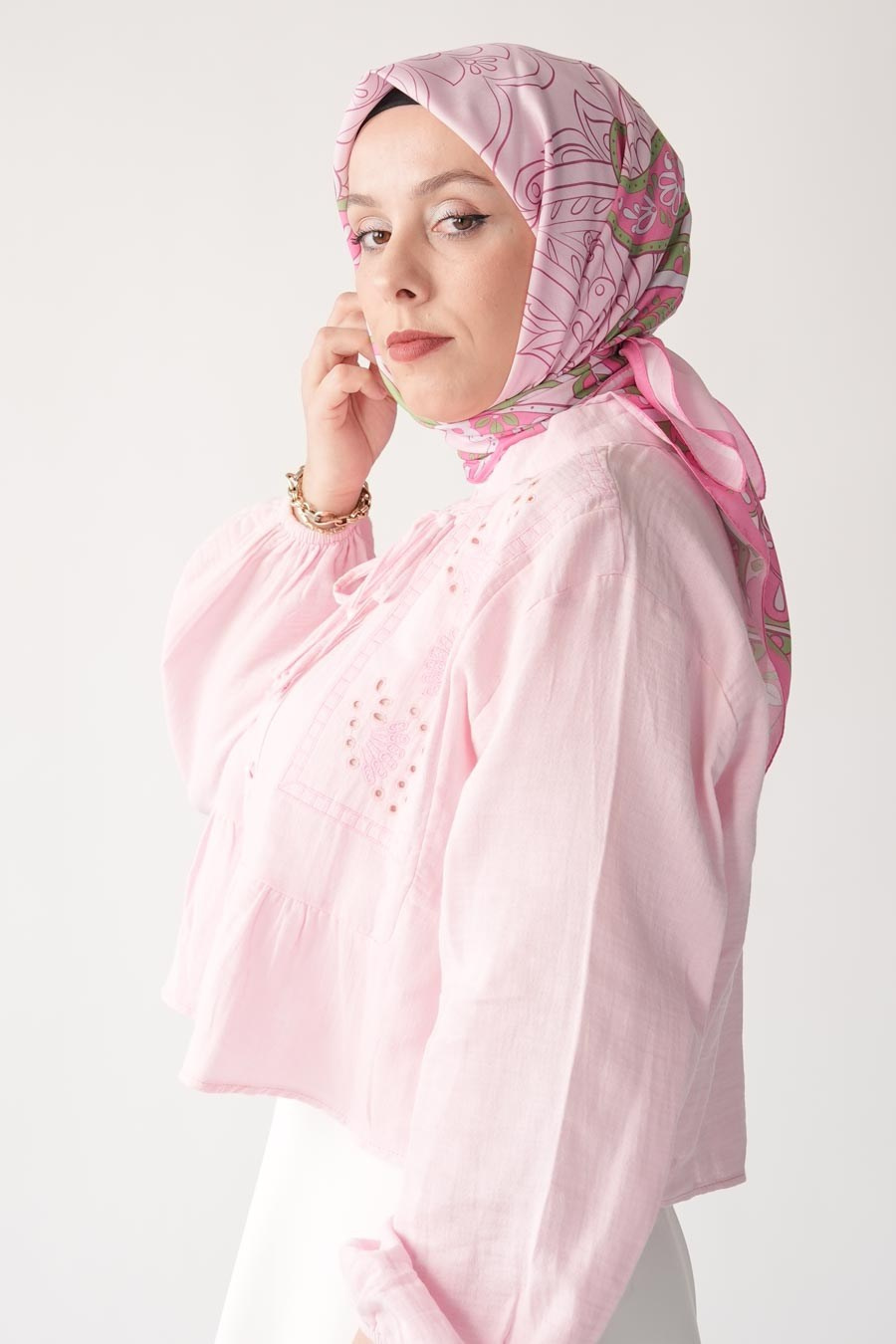 Saffron Soul Desen Soft Eşarp Pembe