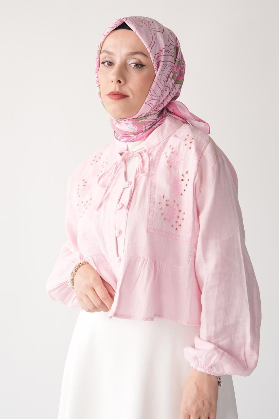 Saffron Soul Desen Soft Eşarp Pembe