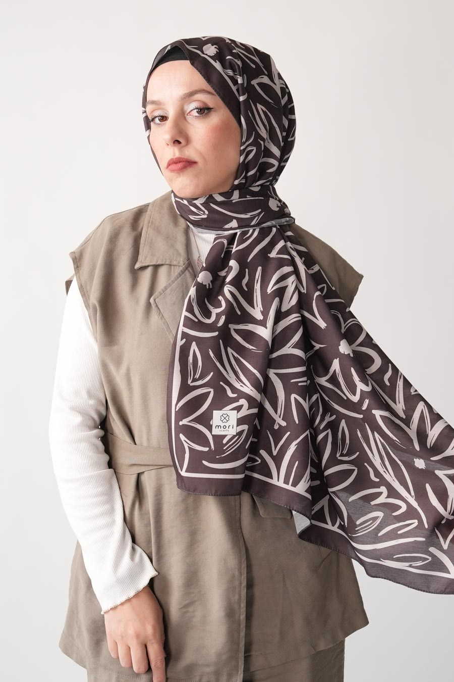 Shadow Bouquet Desen Soft Şal Kahverengi