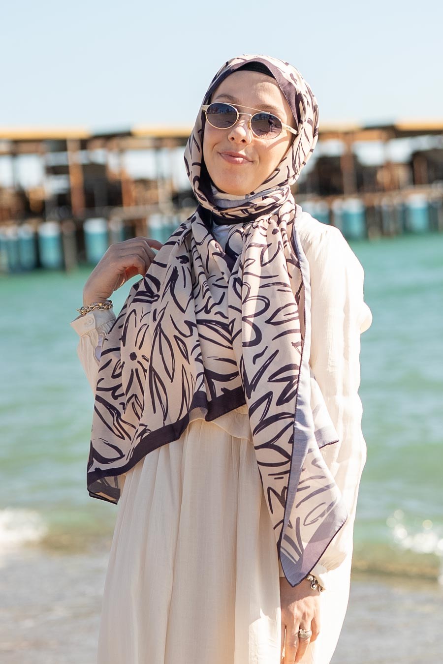 Shadow Bouquet Desen Soft Şal Krem