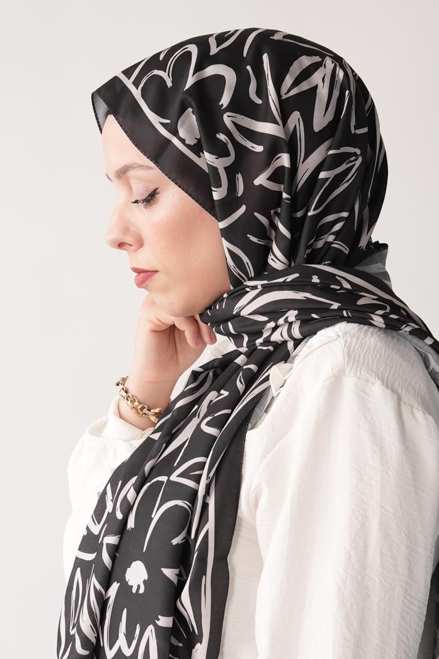 Shadow Bouquet Desen Soft Şal Siyah