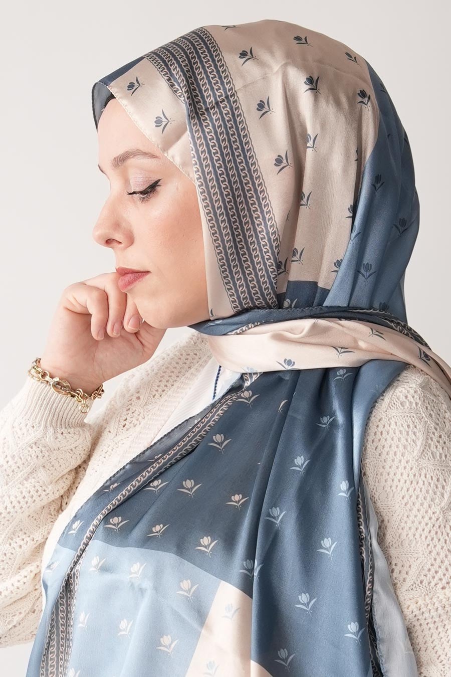 Shaped Desen Hint Vual Şal Mavi