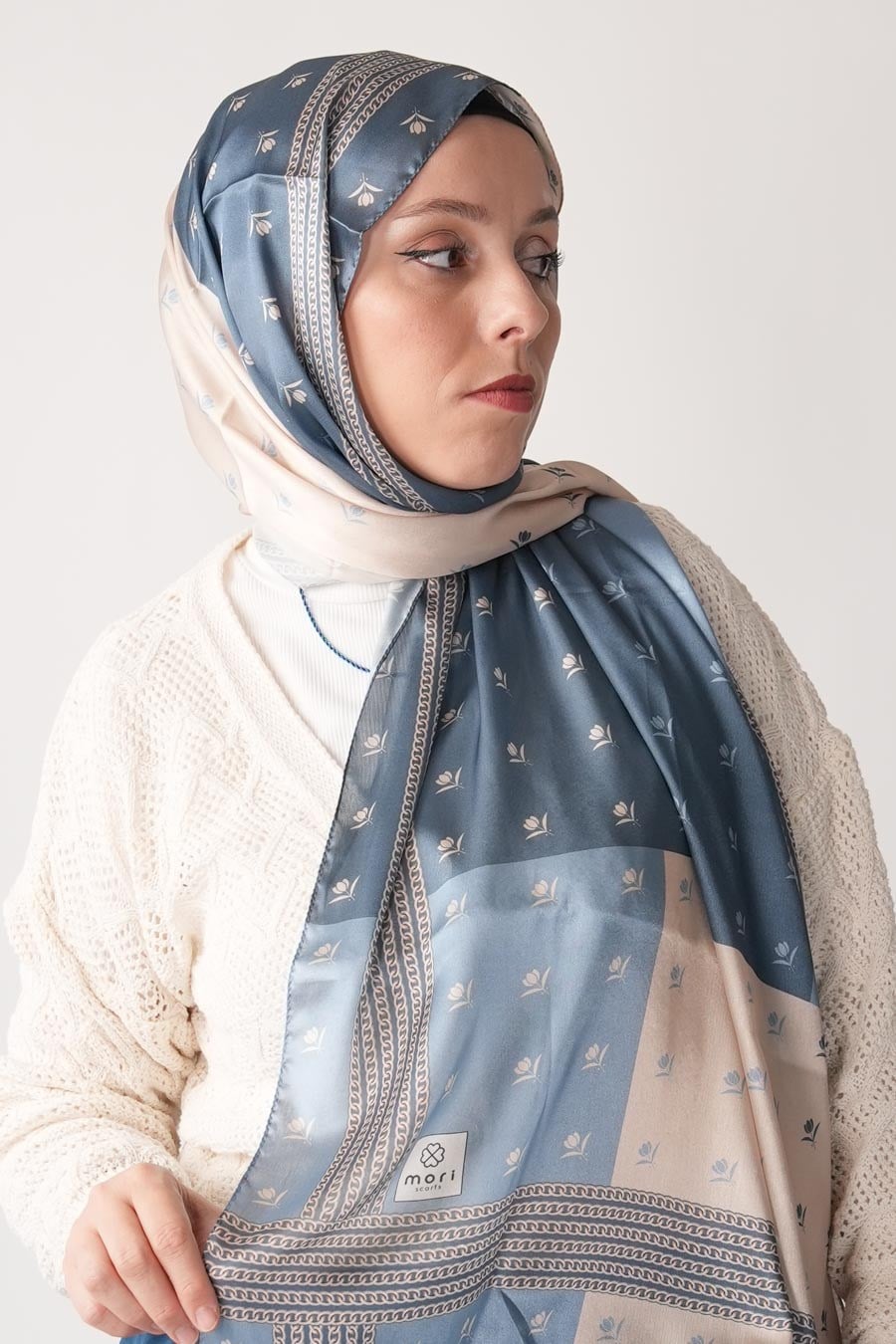 Shaped Desen Hint Vual Şal Mavi