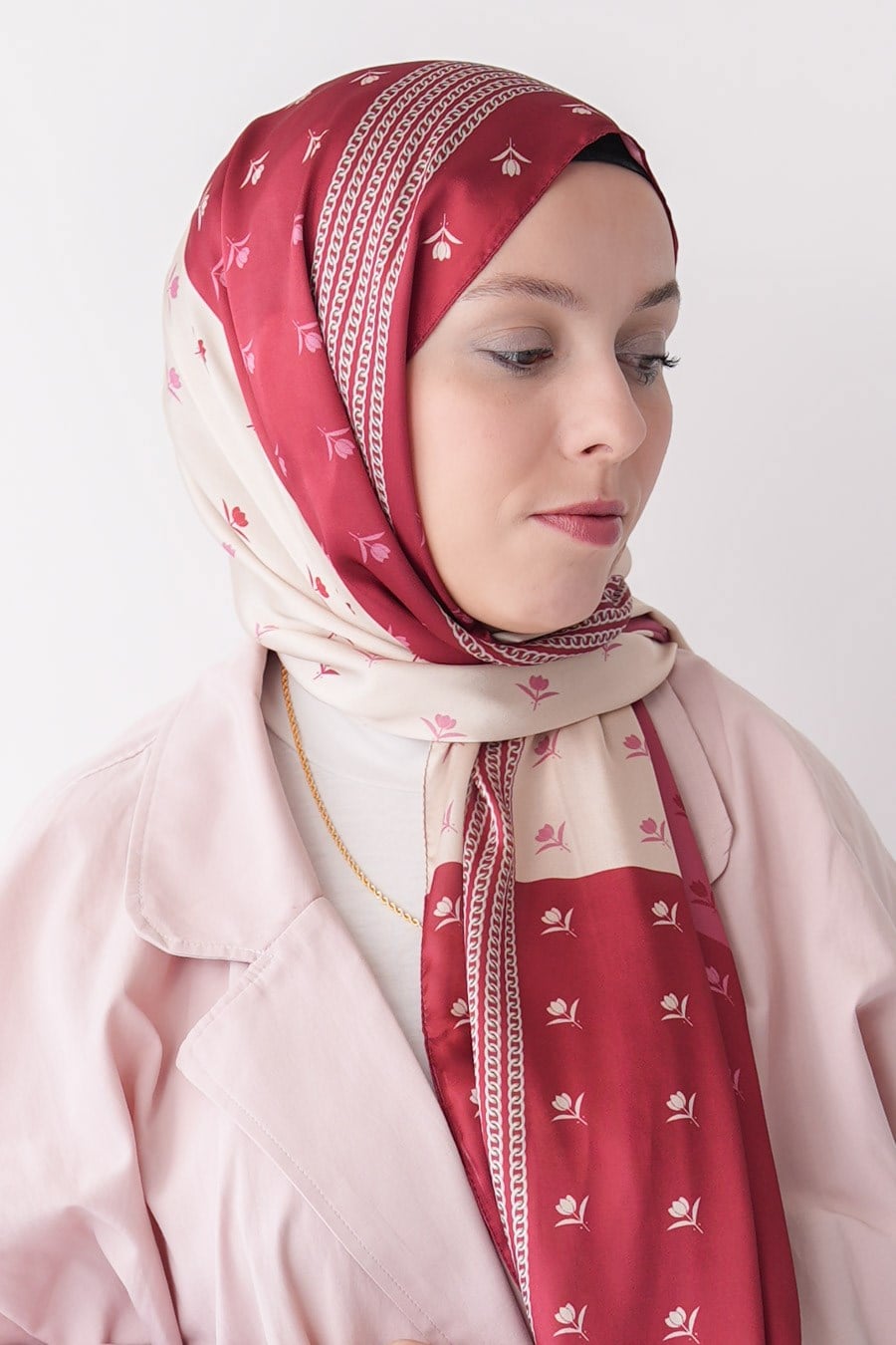 Shaped Desen Hint Vual Şal Pembe