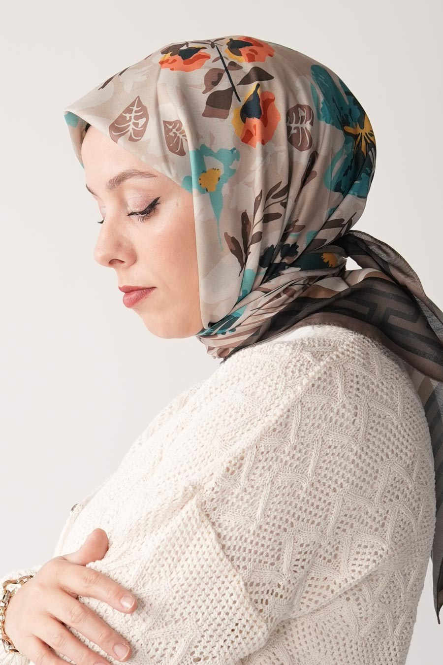 Soft Horizon Desen Soft Eşarp Ekru