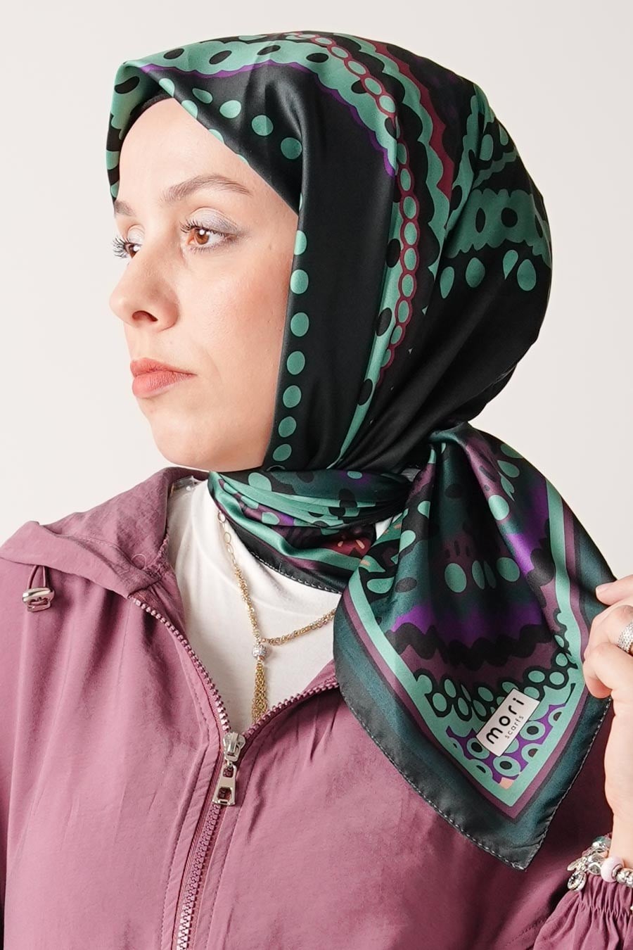 Soft Point Desen İpeksi Rayon Eşarp Yeşil