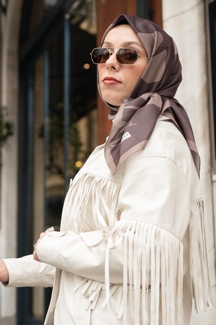 Spring Flood Desen Soft Eşarp Kahverengi