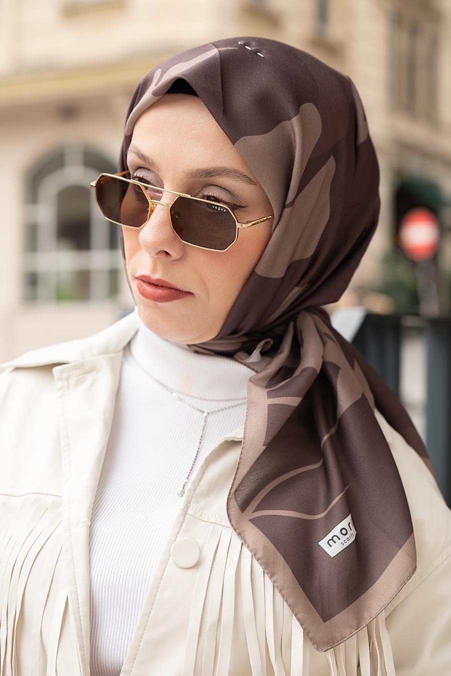 Spring Flood Desen Soft Eşarp Kahverengi