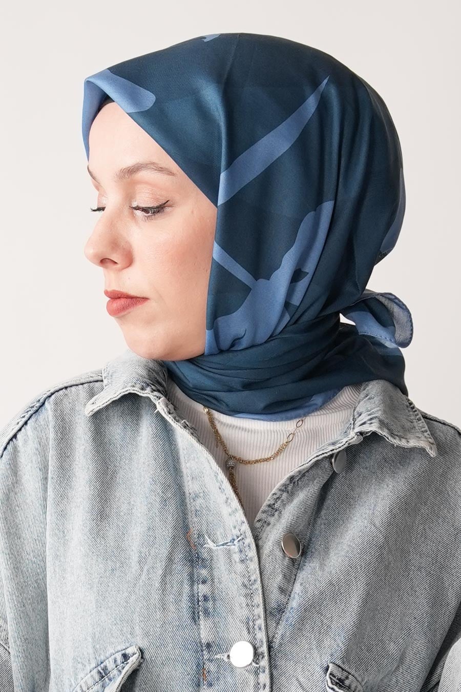 Spring Flood Desen Soft Eşarp Mavi
