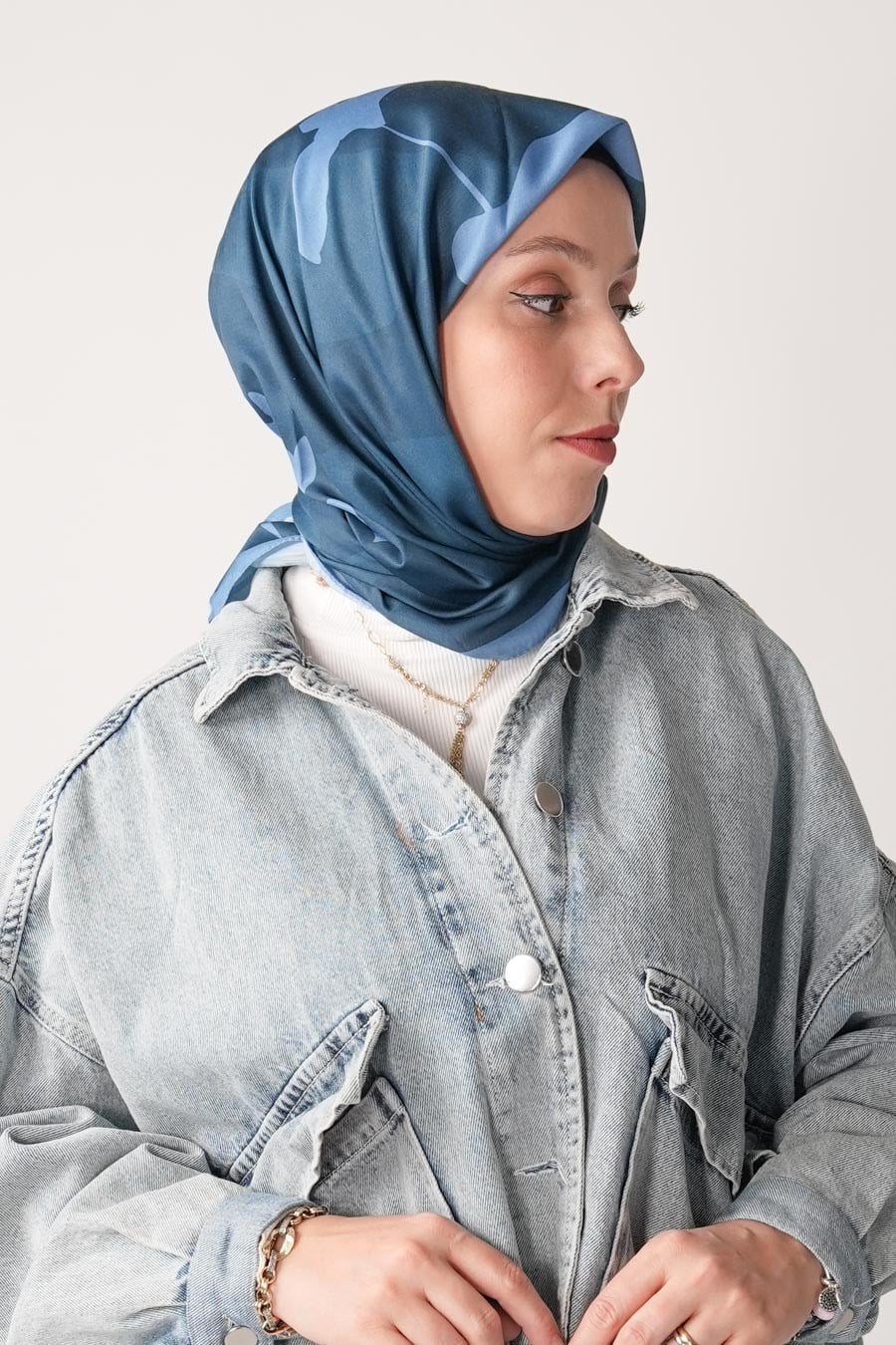 Spring Flood Desen Soft Eşarp Mavi