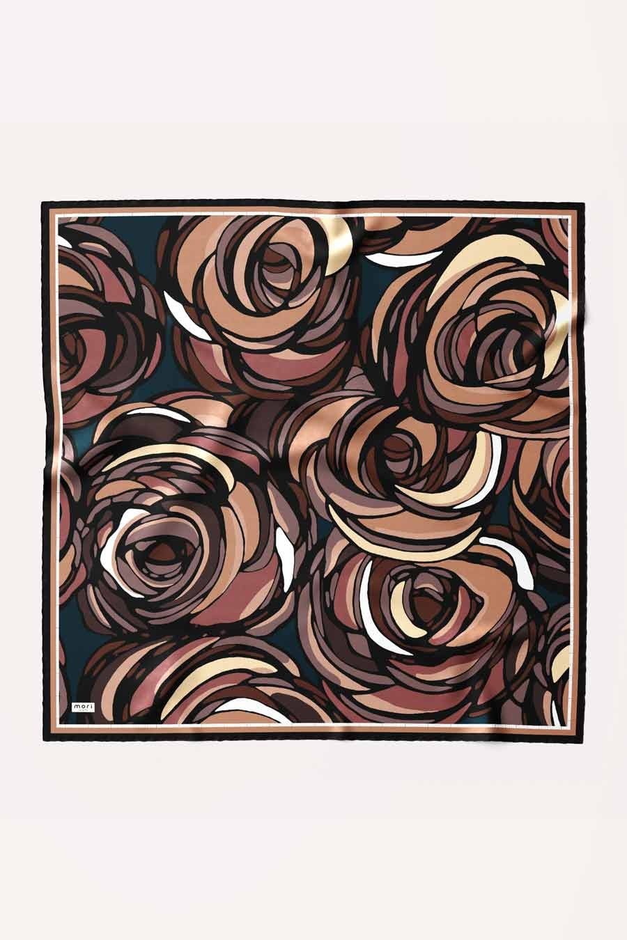 Sugar Rose Desen İpeksi Rayon Eşarp Kahverengi