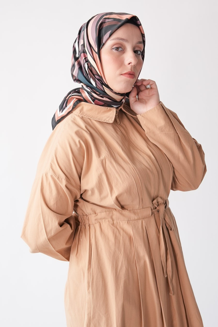 Sugar Rose Desen İpeksi Rayon Eşarp Kahverengi