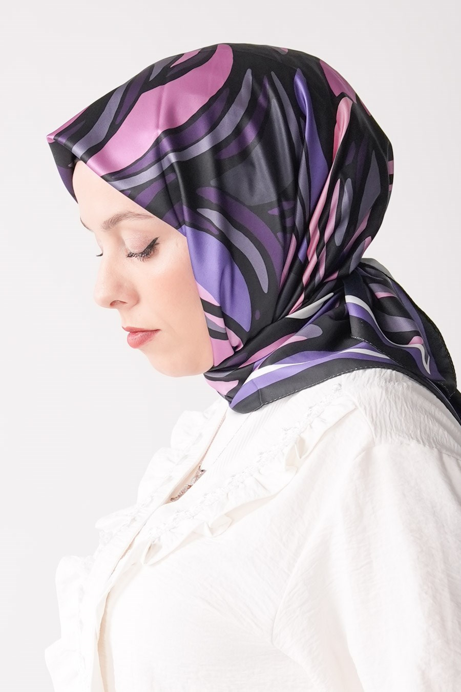 Sugar Rose Desen İpeksi Rayon Eşarp Mor