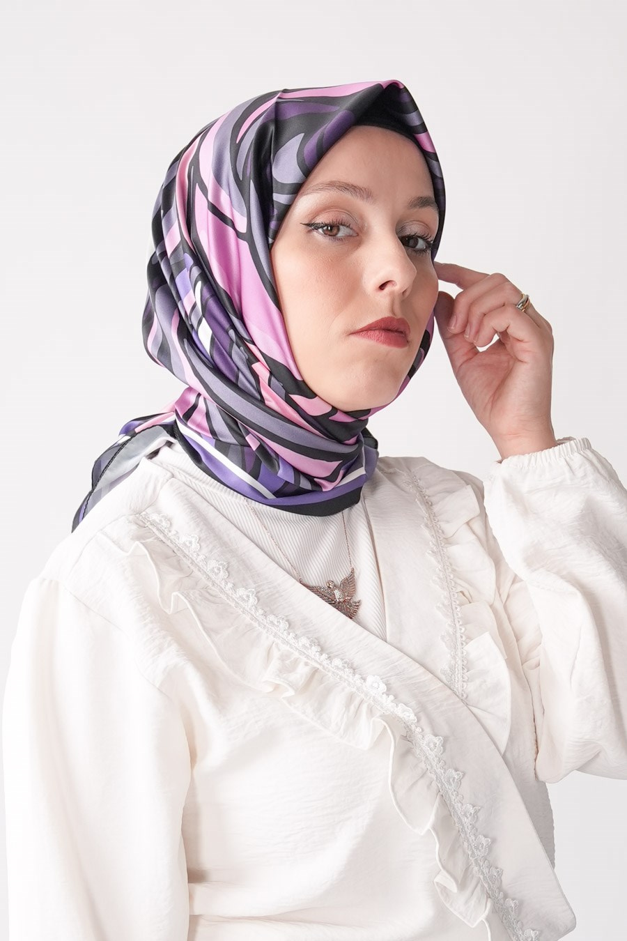 Sugar Rose Desen İpeksi Rayon Eşarp Mor