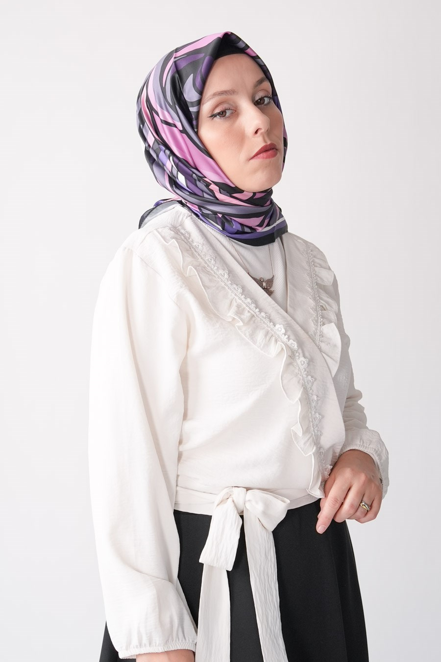 Sugar Rose Desen İpeksi Rayon Eşarp Mor