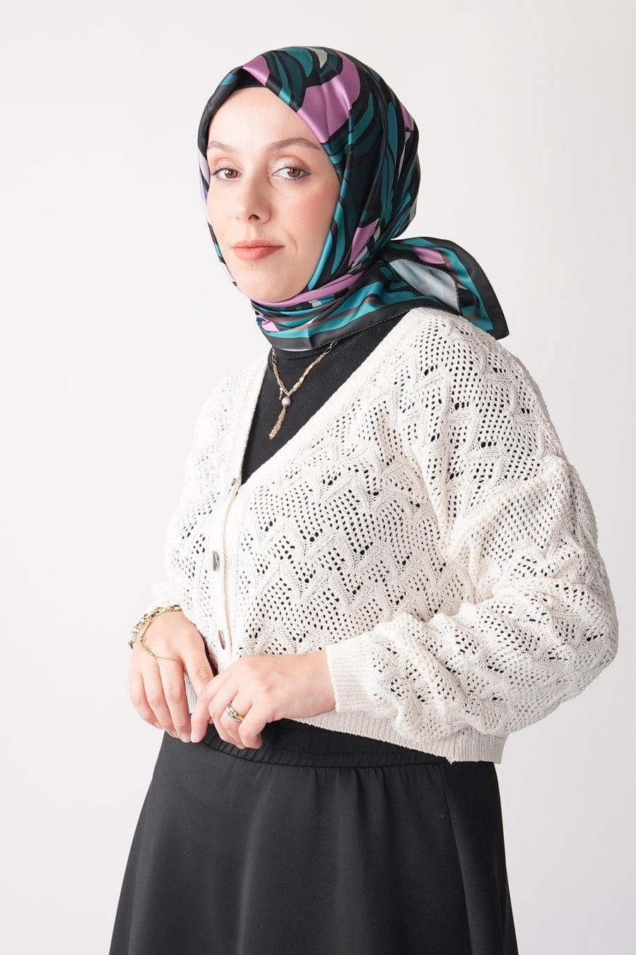 Sugar Rose Desen İpeksi Rayon Eşarp Turkuaz