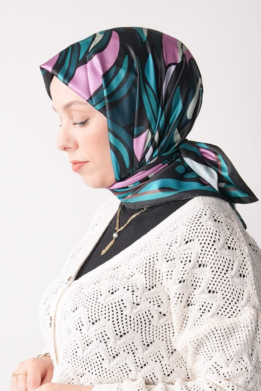 Sugar Rose Desen İpeksi Rayon Eşarp Turkuaz