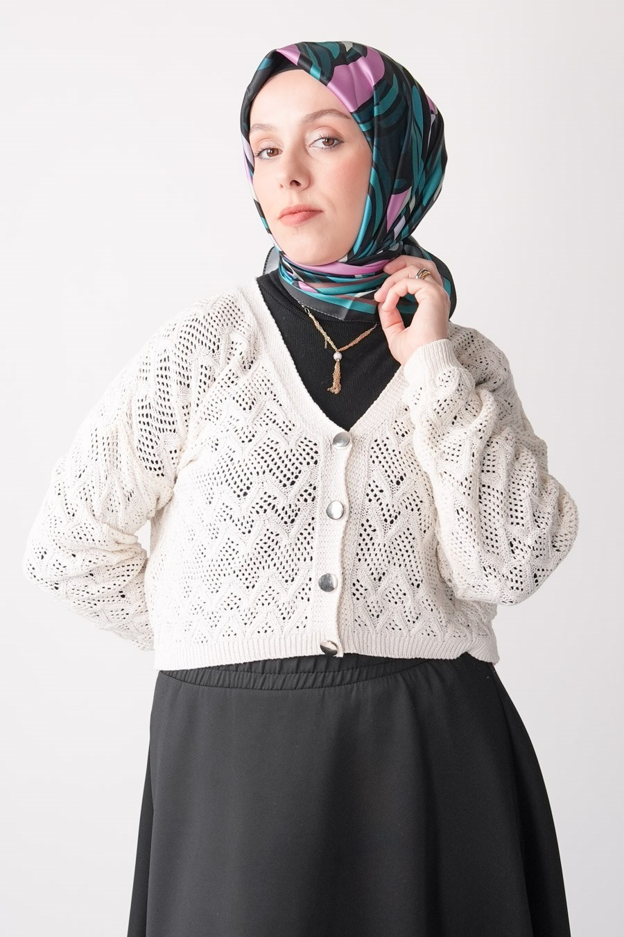 Sugar Rose Desen İpeksi Rayon Eşarp Turkuaz