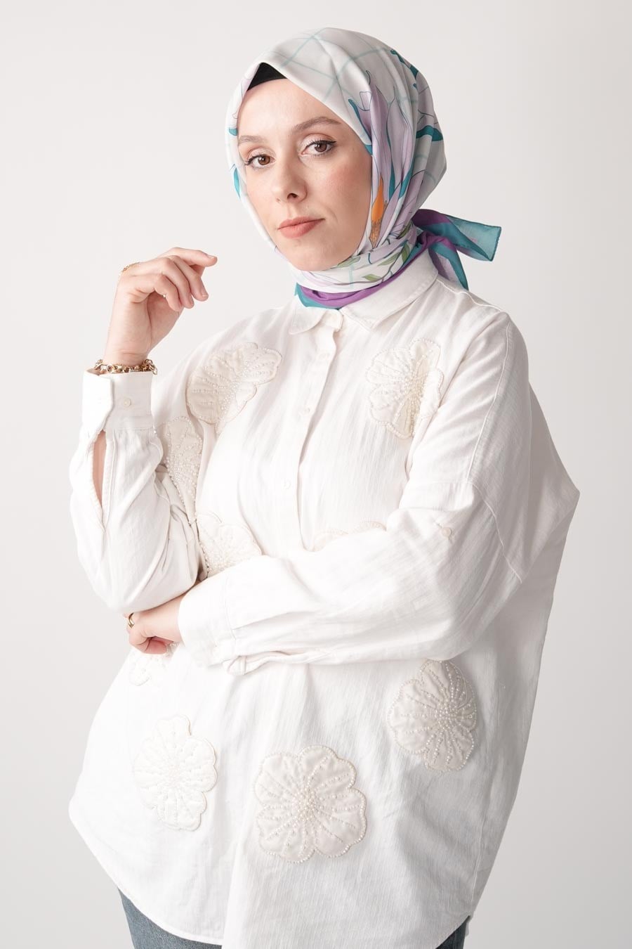 Velvet Moss Desen Soft Eşarp Mor