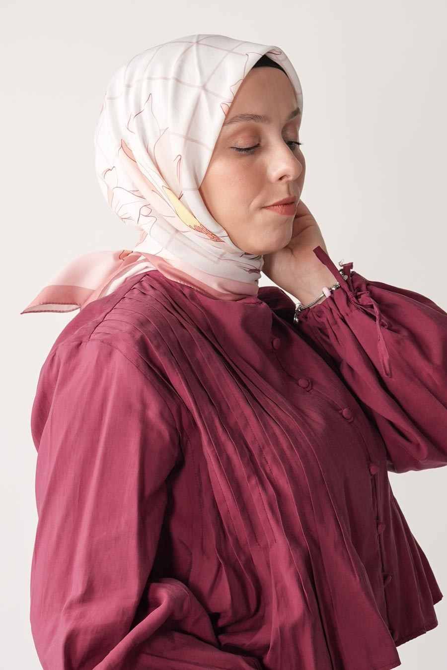 Velvet Moss Desen Soft Eşarp Pudra