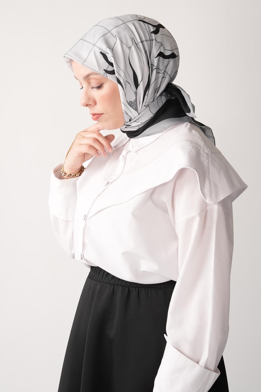 Velvet Moss Desen Soft Eşarp Siyah Beyaz