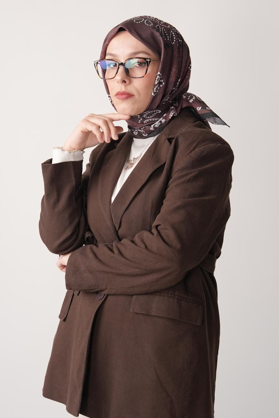 Vintage Ochre Desen Soft Eşarp Kahverengi