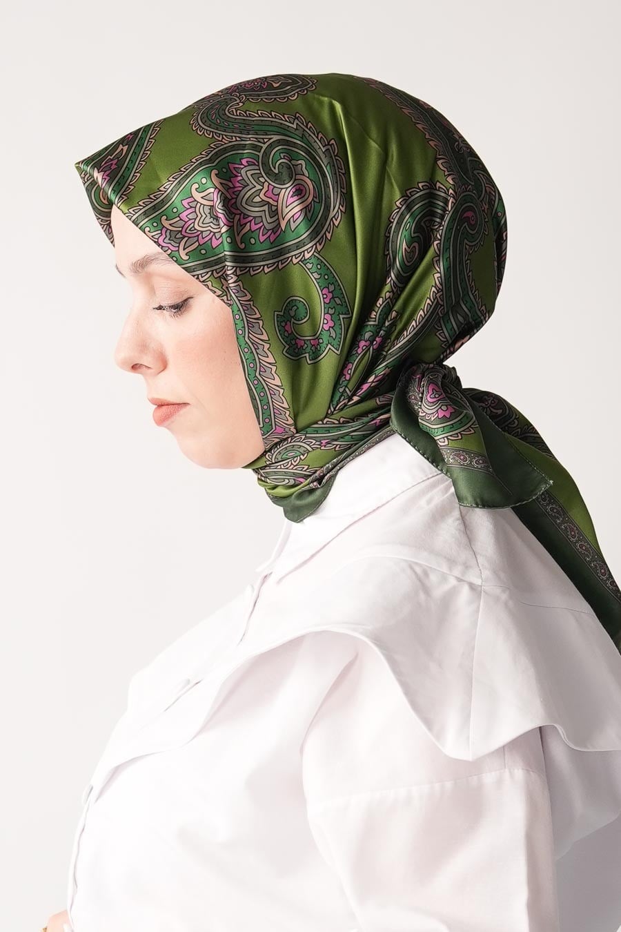 Vintage Pattern Desen İpeksi Rayon Eşarp Yeşil