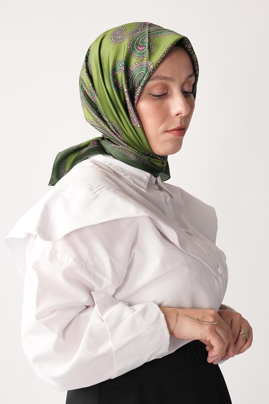 Vintage Pattern Desen İpeksi Rayon Eşarp Yeşil
