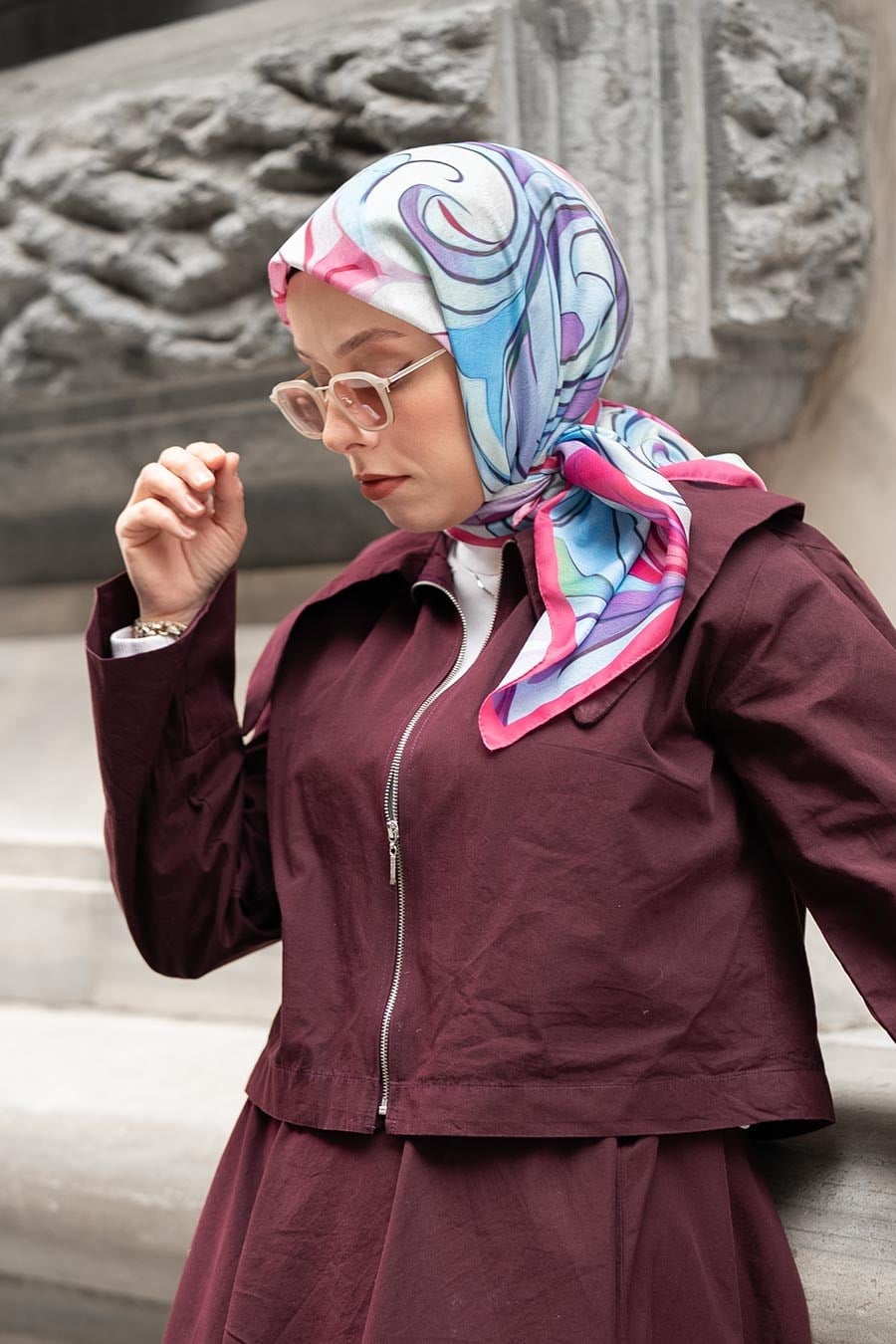 Water Dance Desen İpeksi Rayon Eşarp Mavi