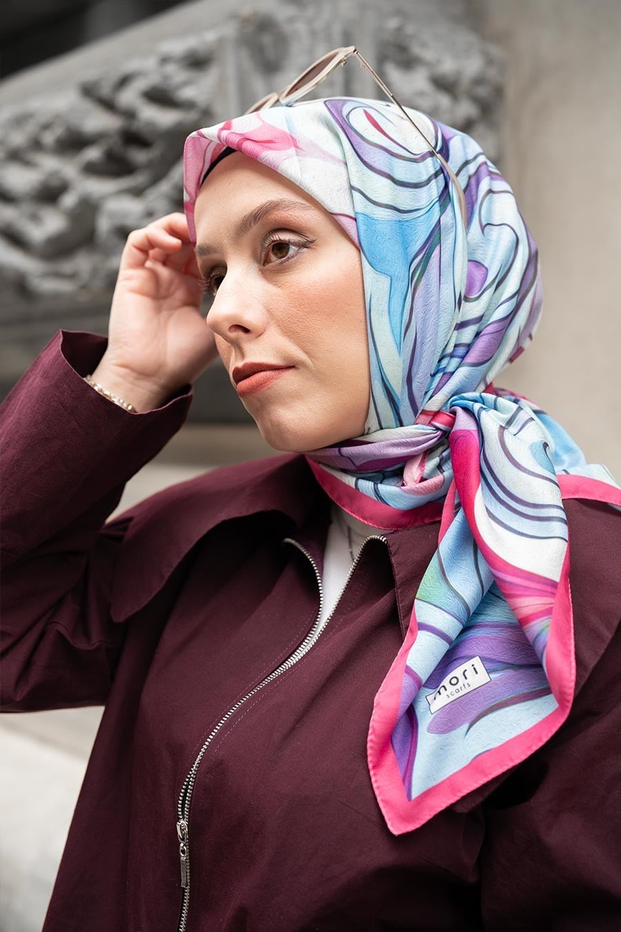 Water Dance Desen İpeksi Rayon Eşarp Mavi