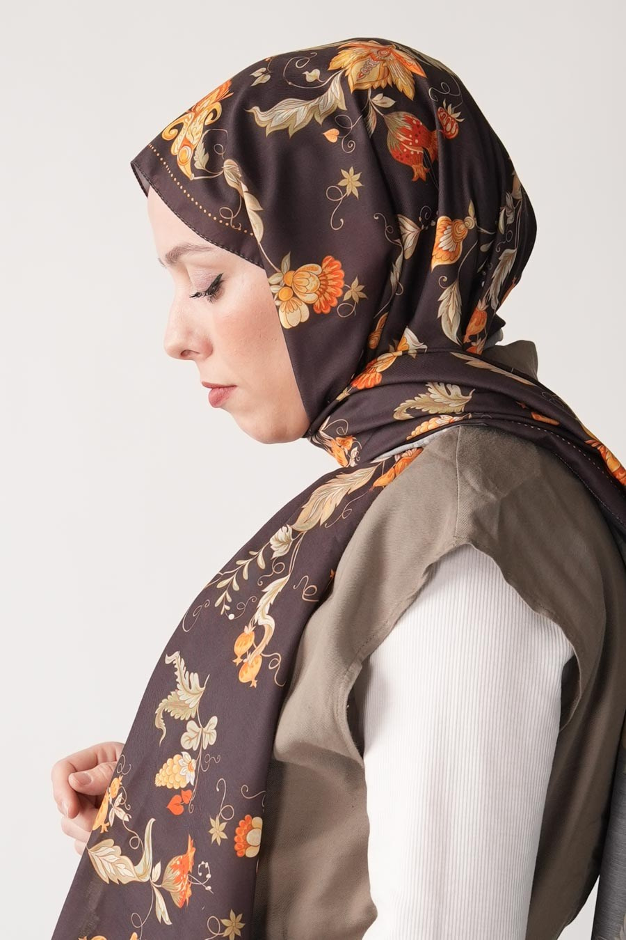 Wild Bloom Desen Soft Şal Kahverengi