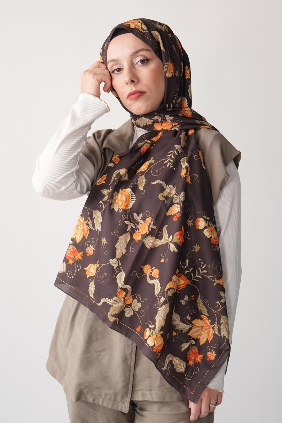 Wild Bloom Desen Soft Şal Kahverengi