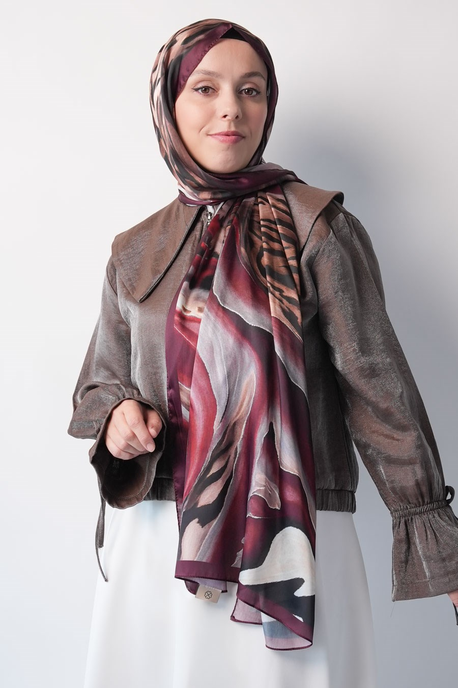 Wild Desen Hint Vual Şal Bordo