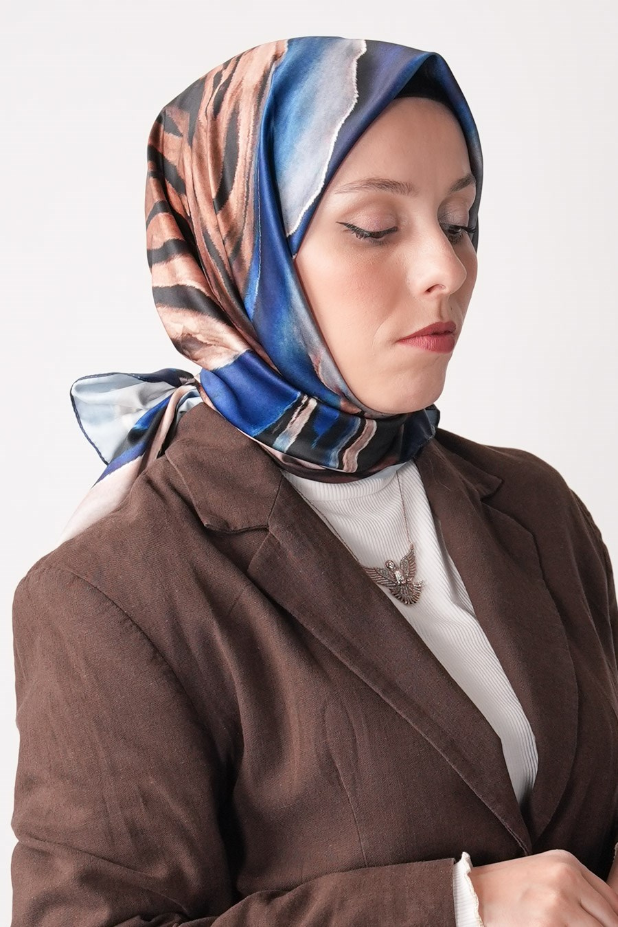 Wild Desen İpeksi Rayon Eşarp Lacivert