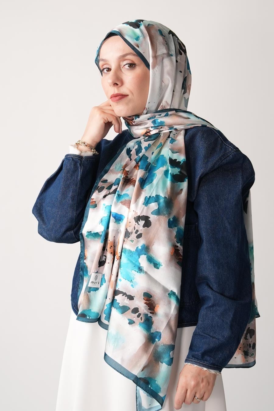 Ash Leopard Desen Hint Vual Şal Turkuaz