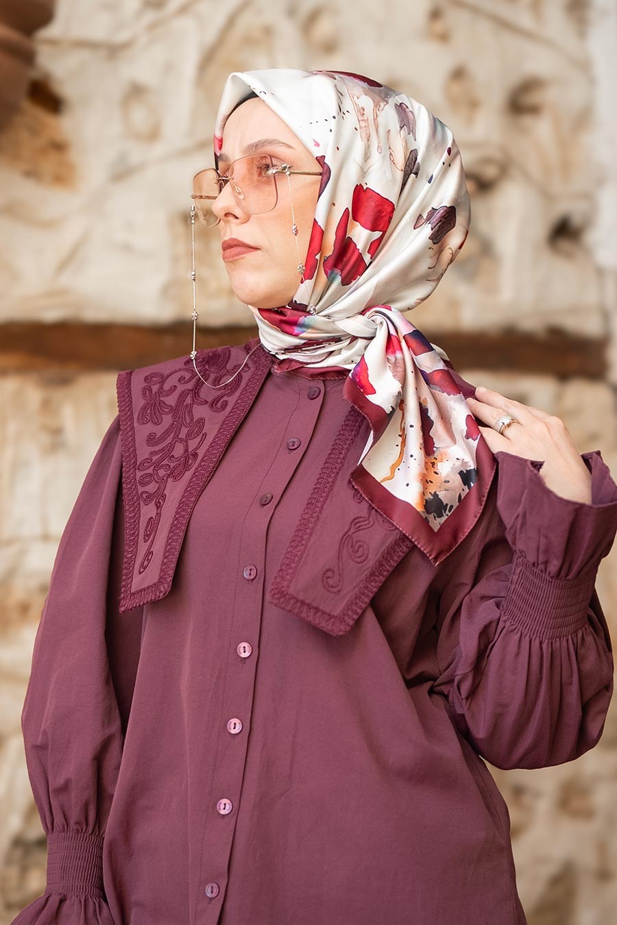 Ash Leopard Desen İpeksi Rayon Eşarp Bordo