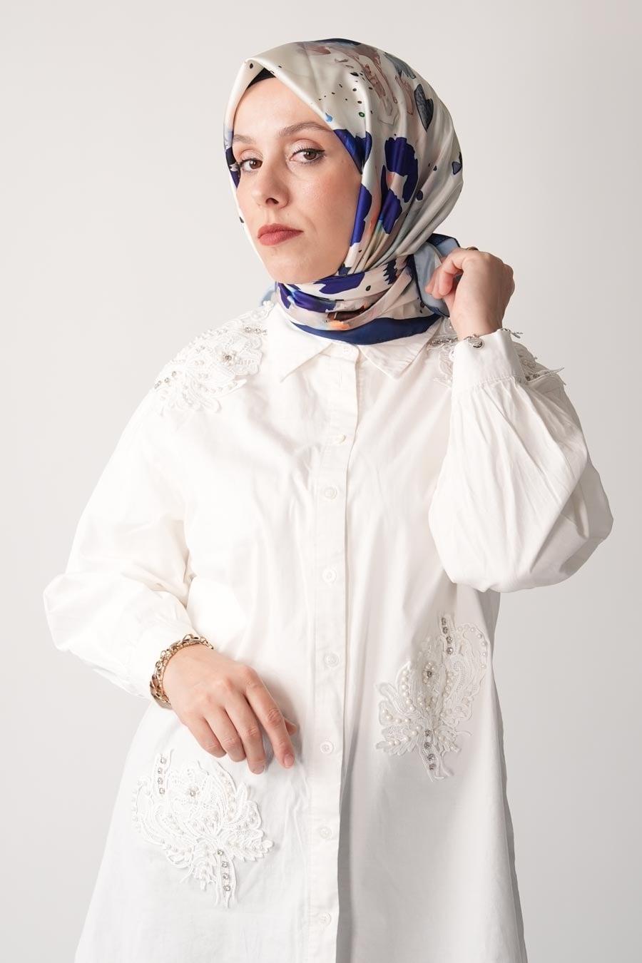Ash Leopard Desen İpeksi Rayon Eşarp Lacivert