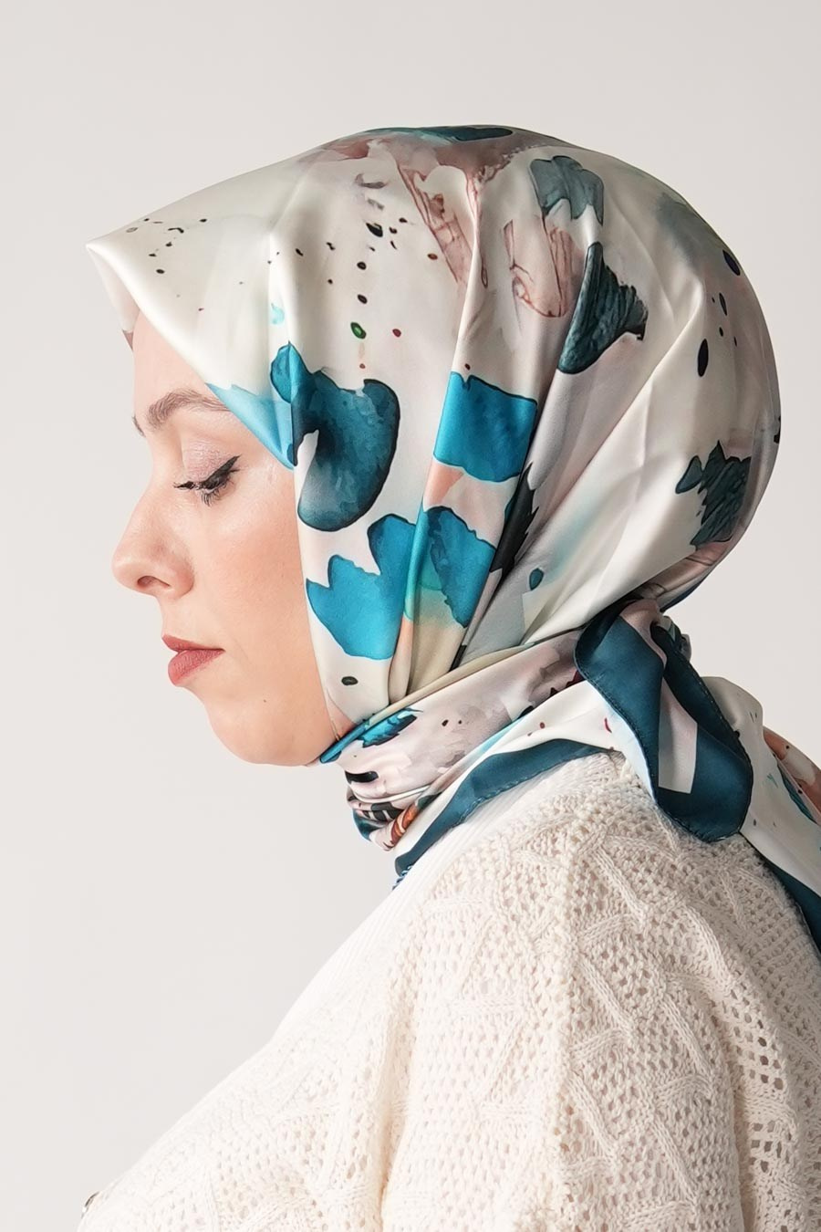Ash Leopard Desen İpeksi Rayon Eşarp Turkuaz