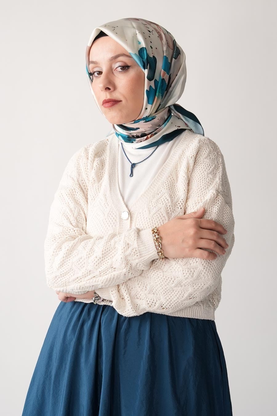 Ash Leopard Desen İpeksi Rayon Eşarp Turkuaz