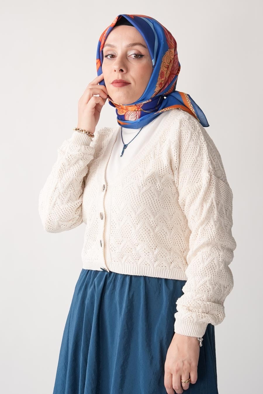 Breeze Bloom Desen Soft Eşarp Mavi