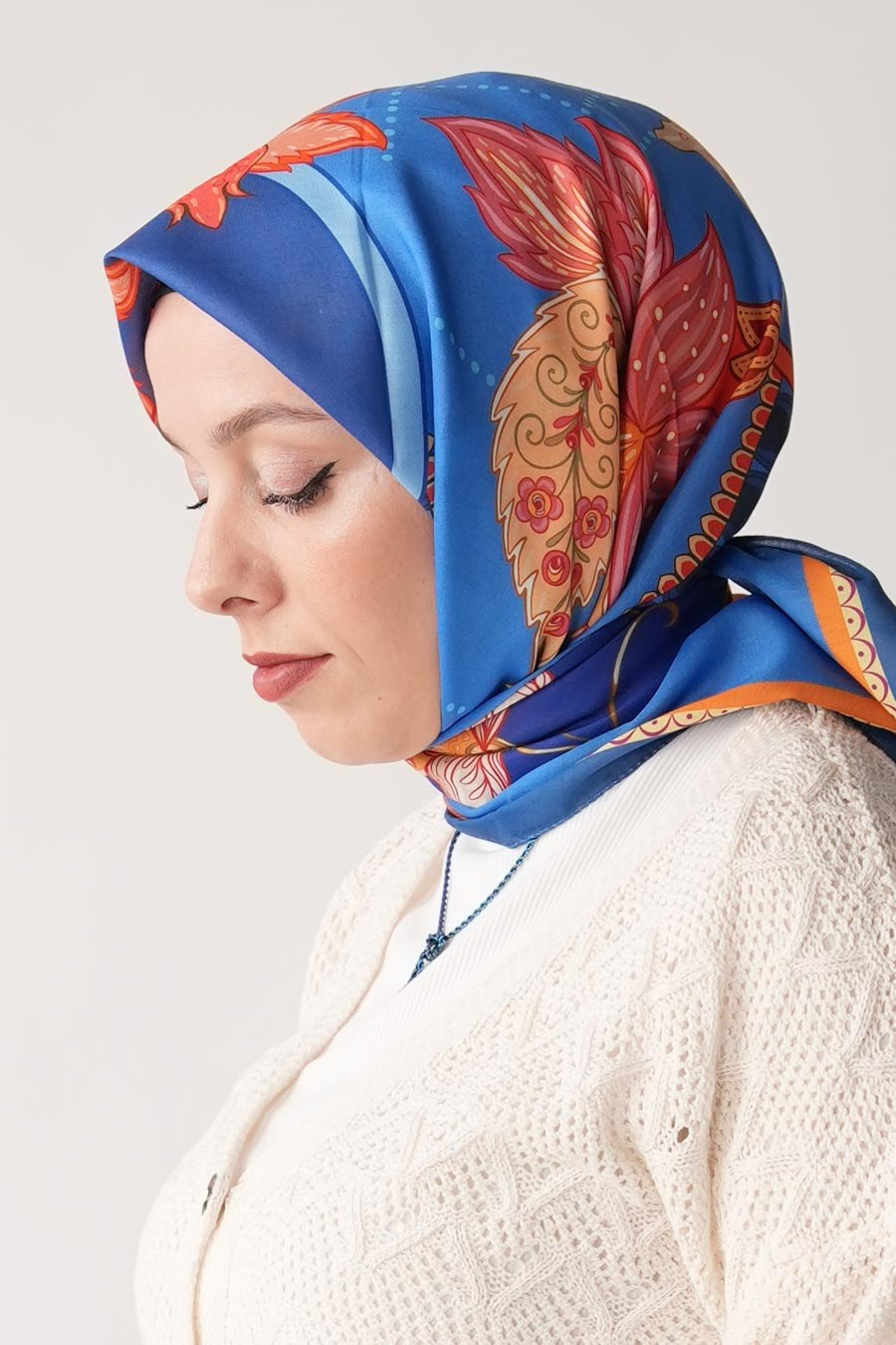 Breeze Bloom Desen Soft Eşarp Mavi
