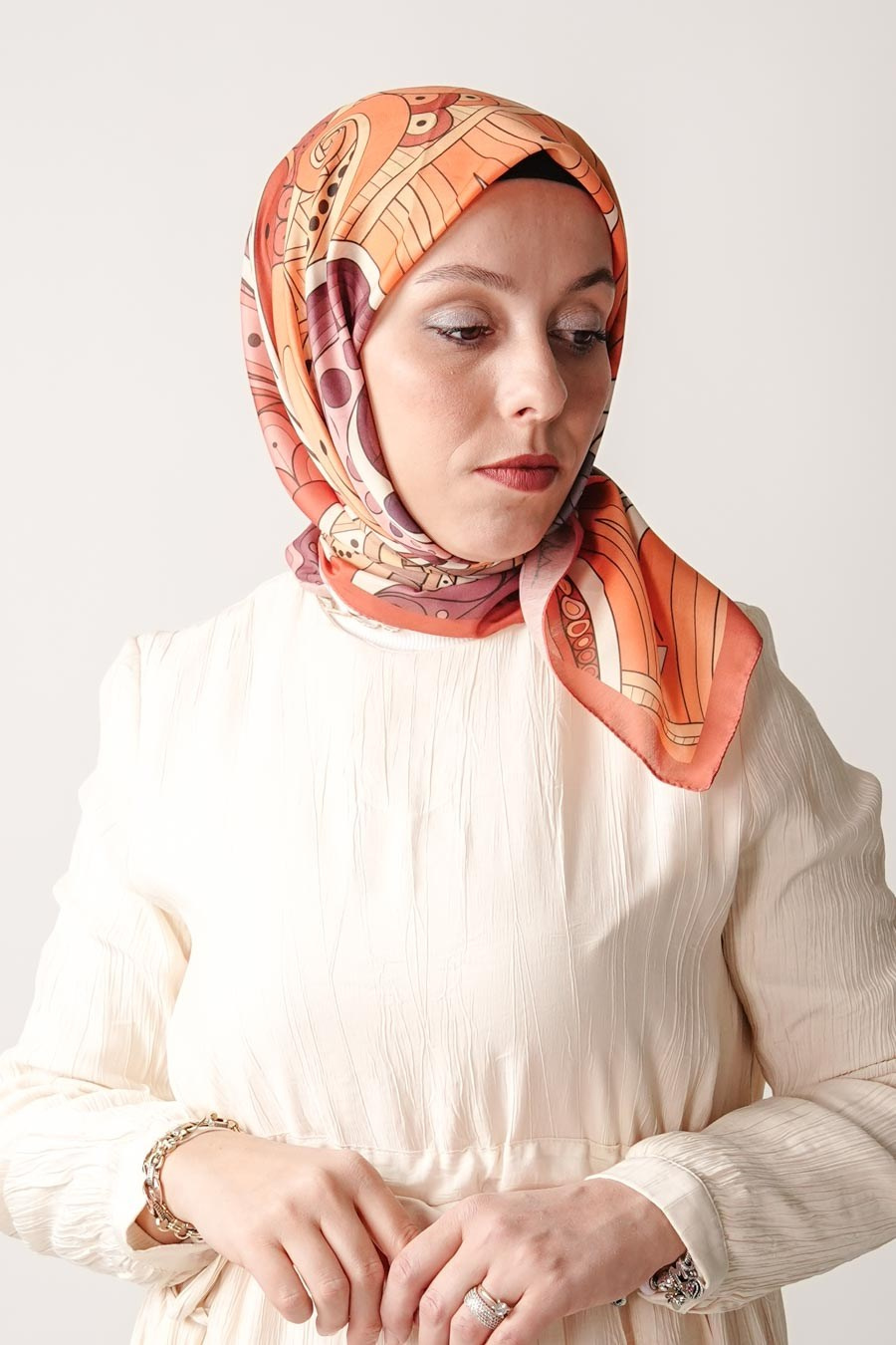Ginger Trace Desen Soft Eşarp Turuncu