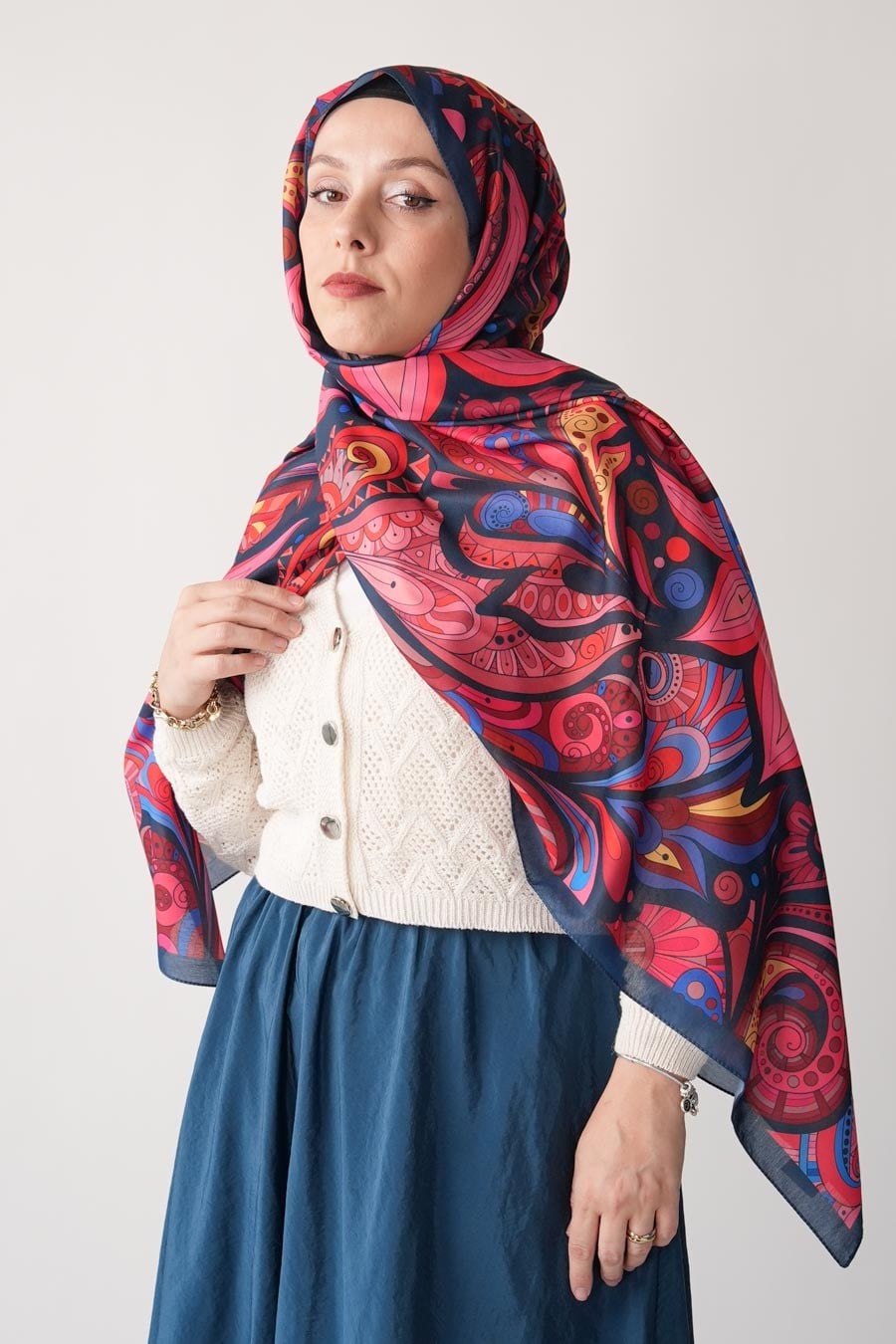 Ginger Trace Desen Soft Şal Lacivert