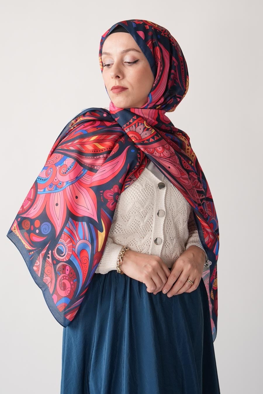 Ginger Trace Desen Soft Şal Lacivert
