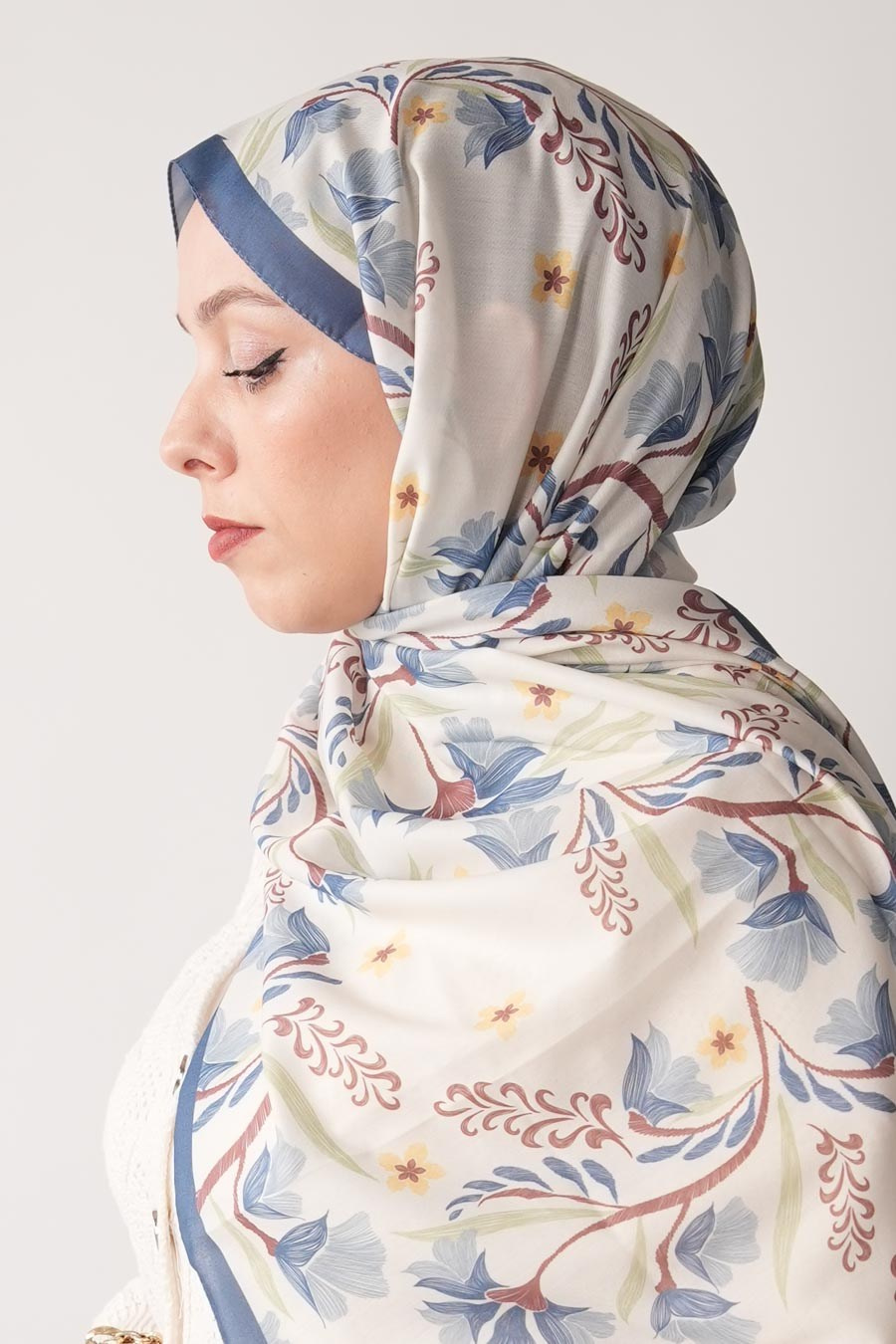 Lilas Desen Soft Şal Mavi