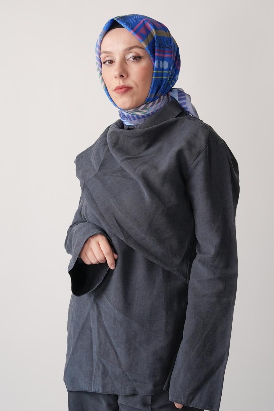 Lineer Desen Soft Eşarp Mavi