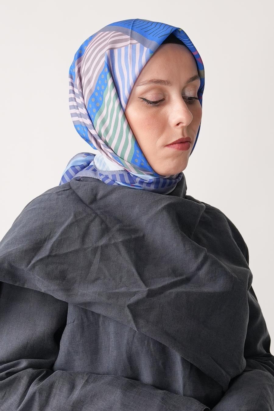 Lineer Desen Soft Eşarp Mavi