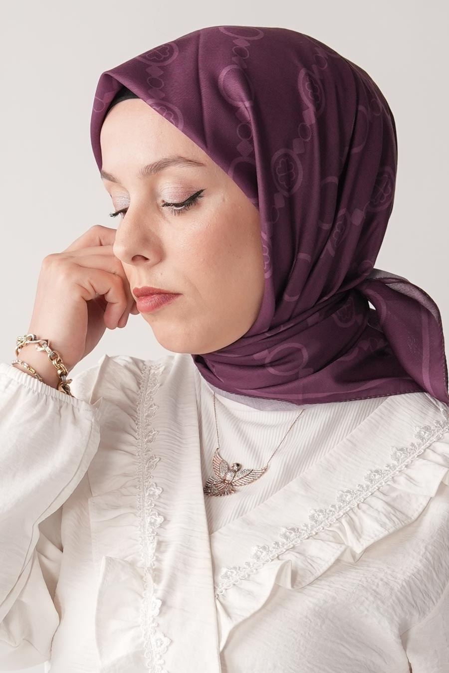 Mori Collet Desen Soft Eşarp Mor