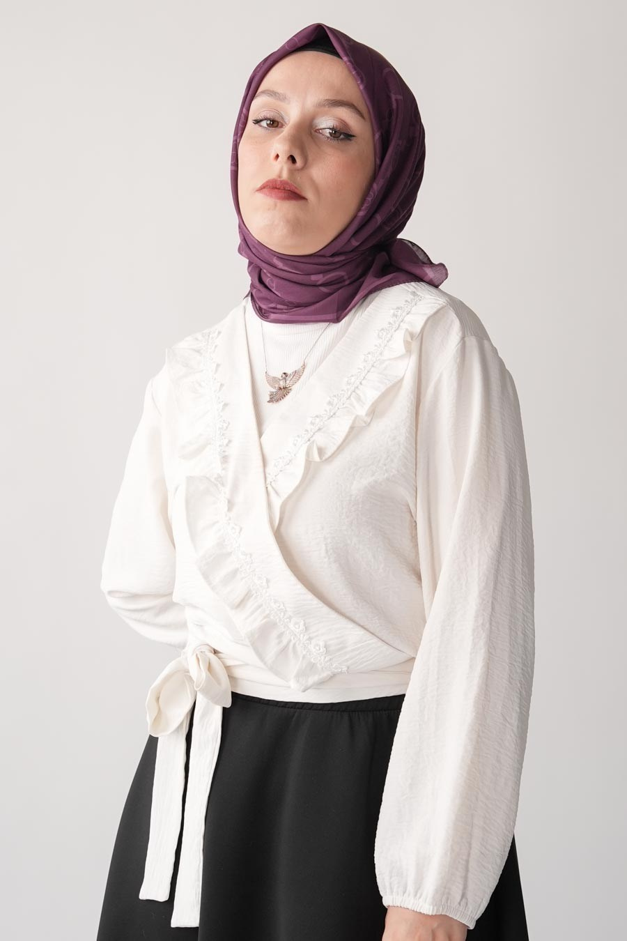 Mori Collet Desen Soft Eşarp Mor