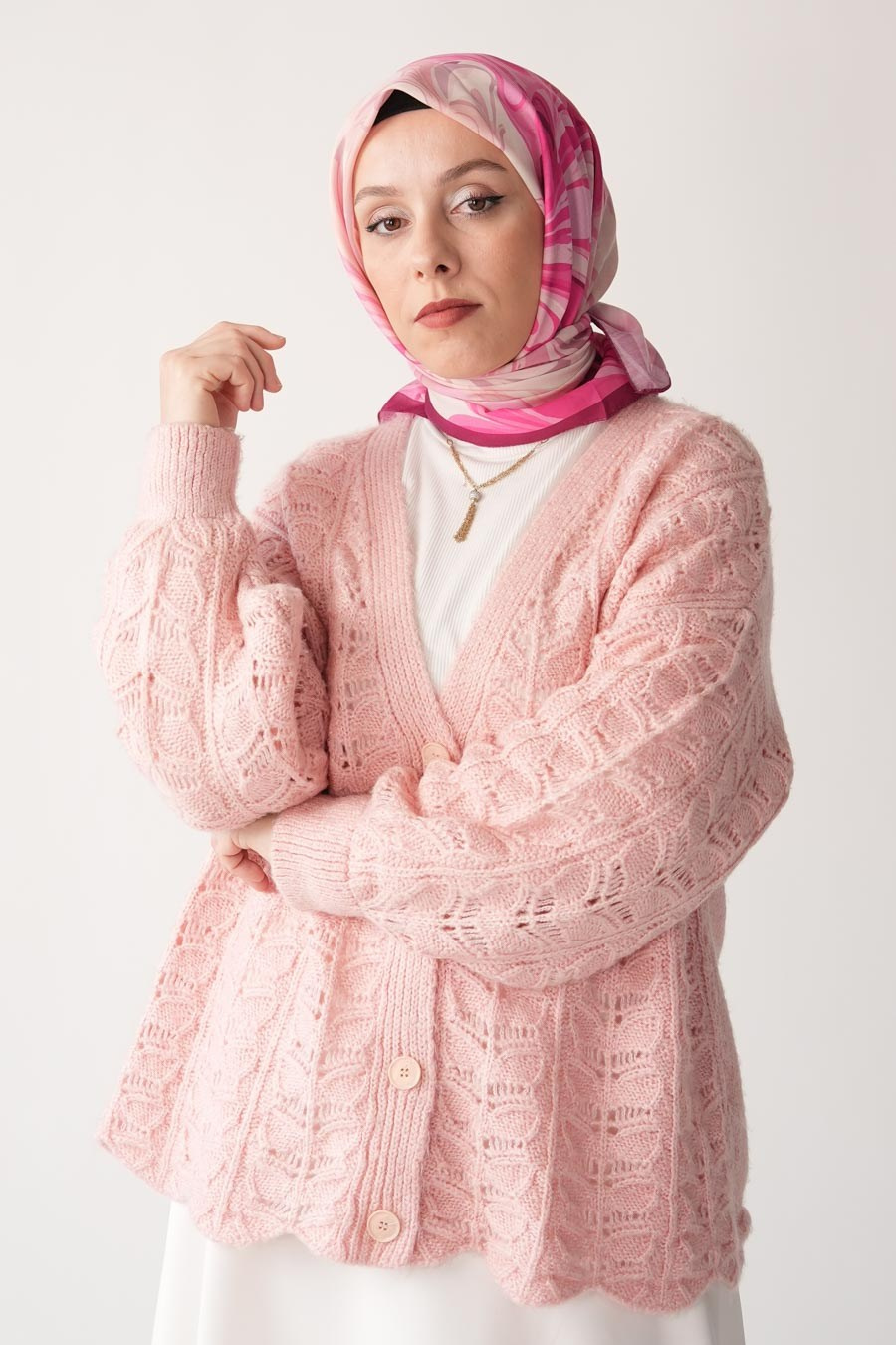 Mori Wave Desen İpeksi Rayon Eşarp Pembe